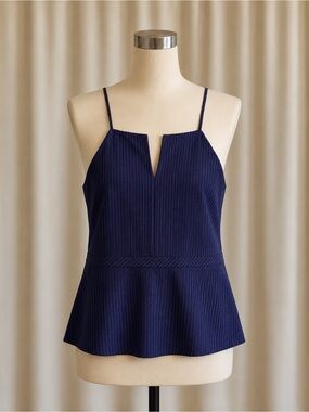 Banana Republic Navy Pinstripe Notch-Neck Peplum Cami women